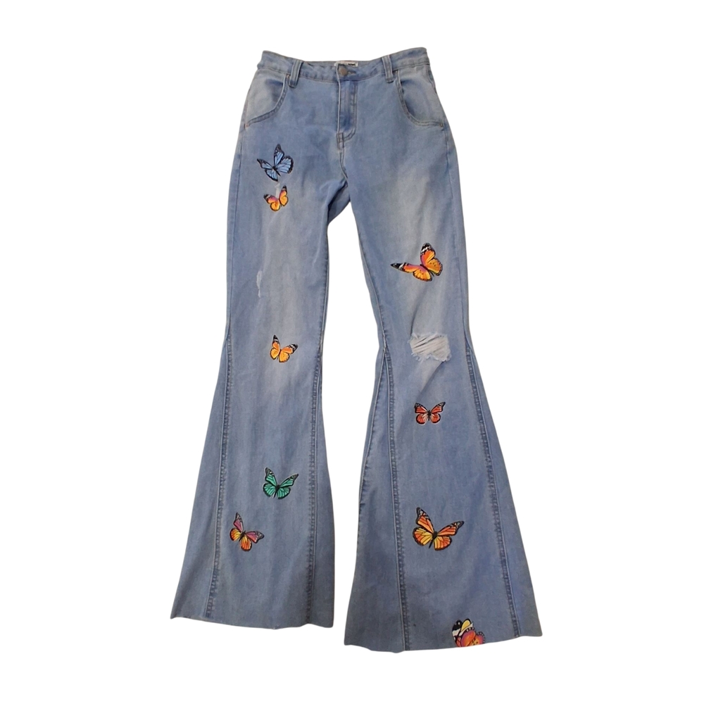 Butterfly Embroidered Flare Jeans